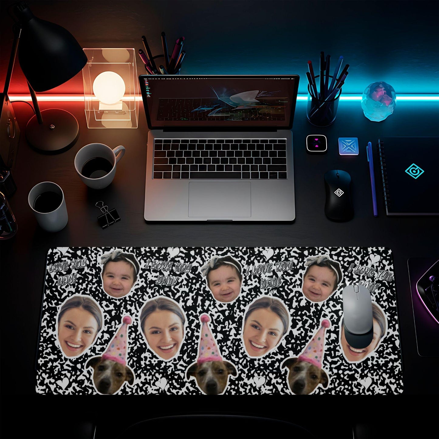 Personalized Face Photo Desk Mat for Dad, Custom Kids Face Office Gift