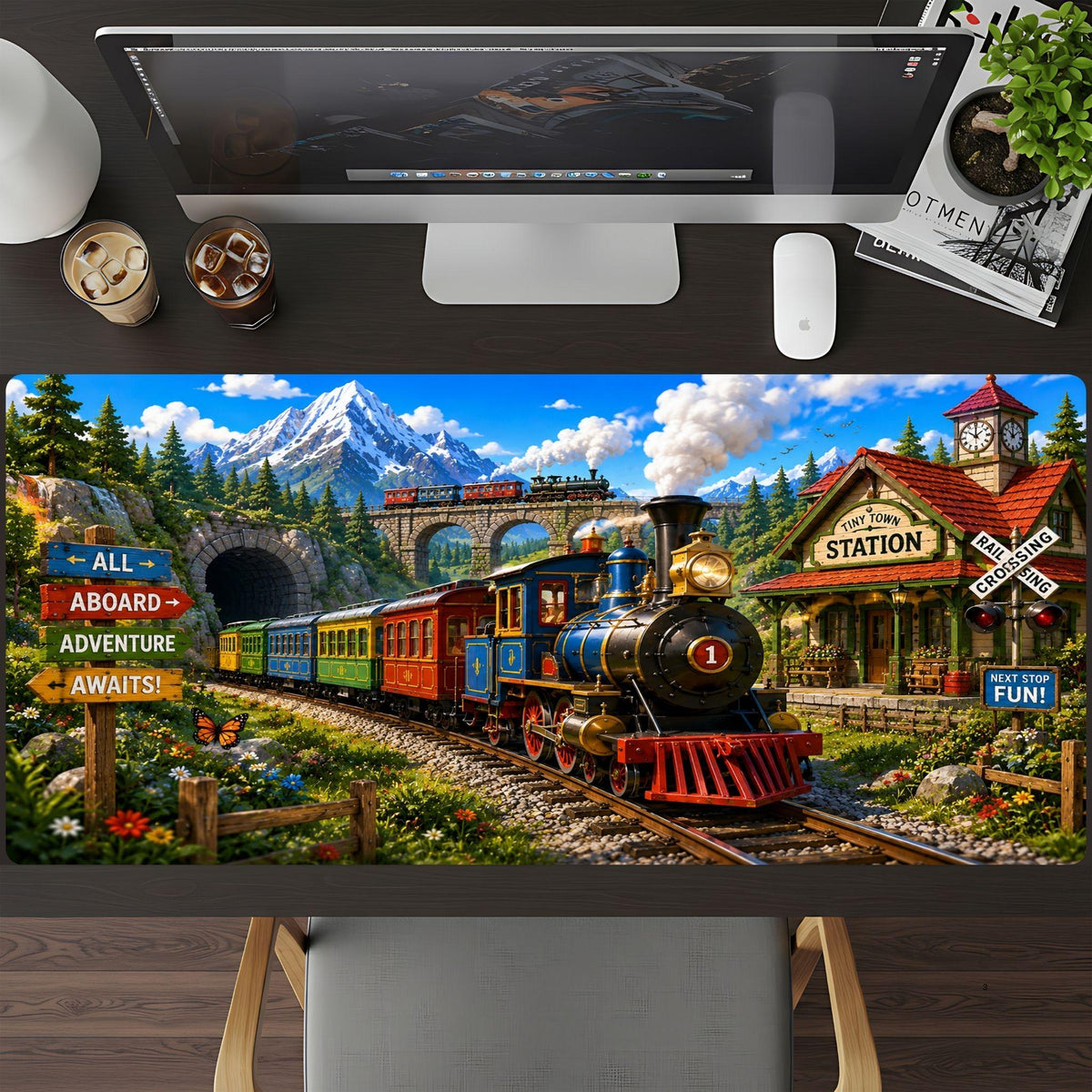 The Tiny Train Station Desk Pad