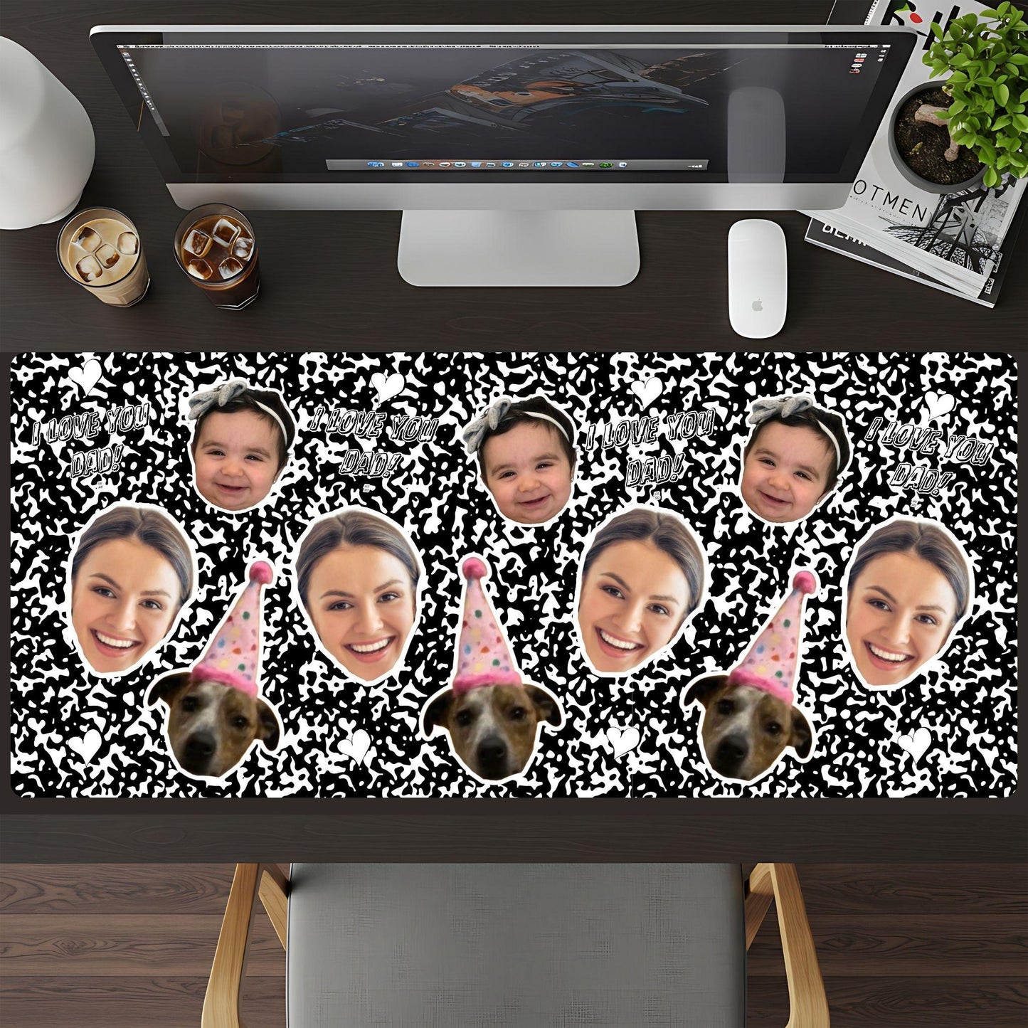 Personalized Face Photo Desk Mat for Dad, Custom Kids Face Office Gift