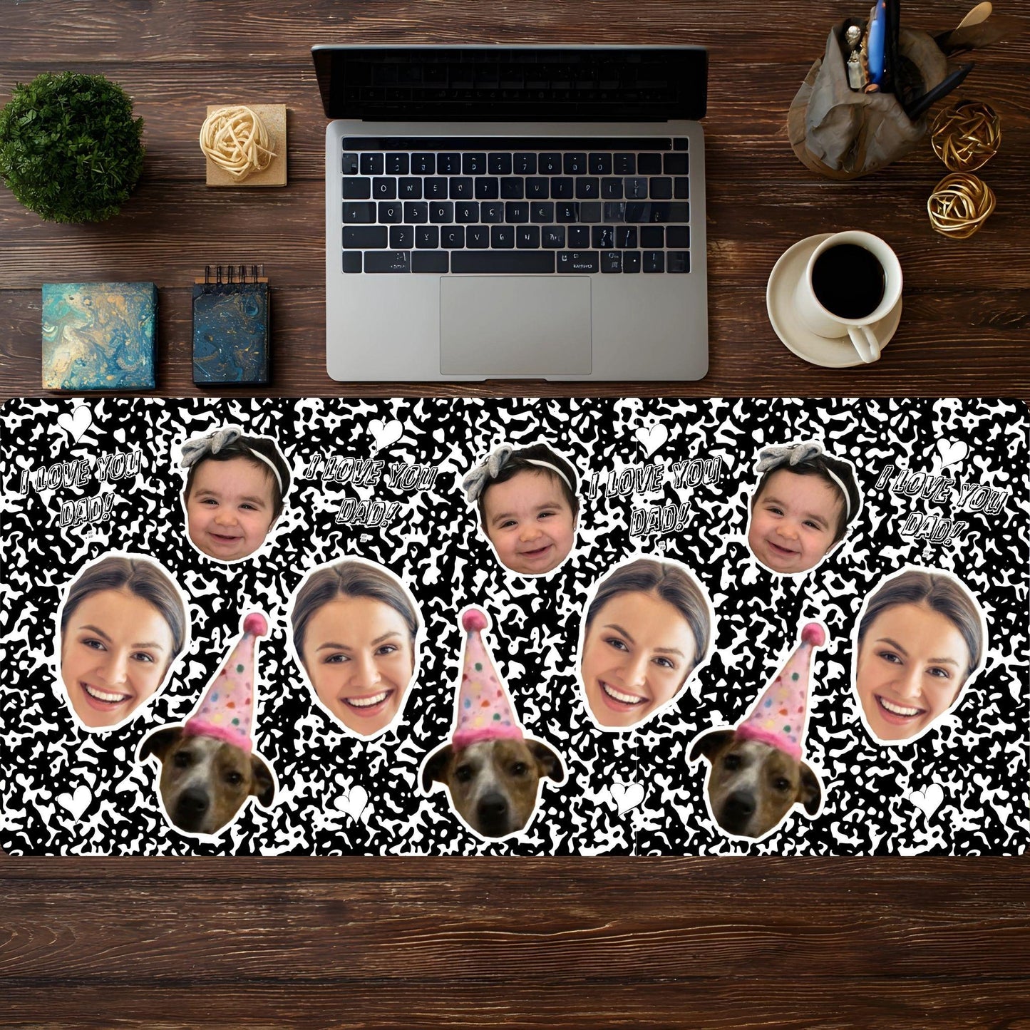 Personalized Face Photo Desk Mat for Dad, Custom Kids Face Office Gift