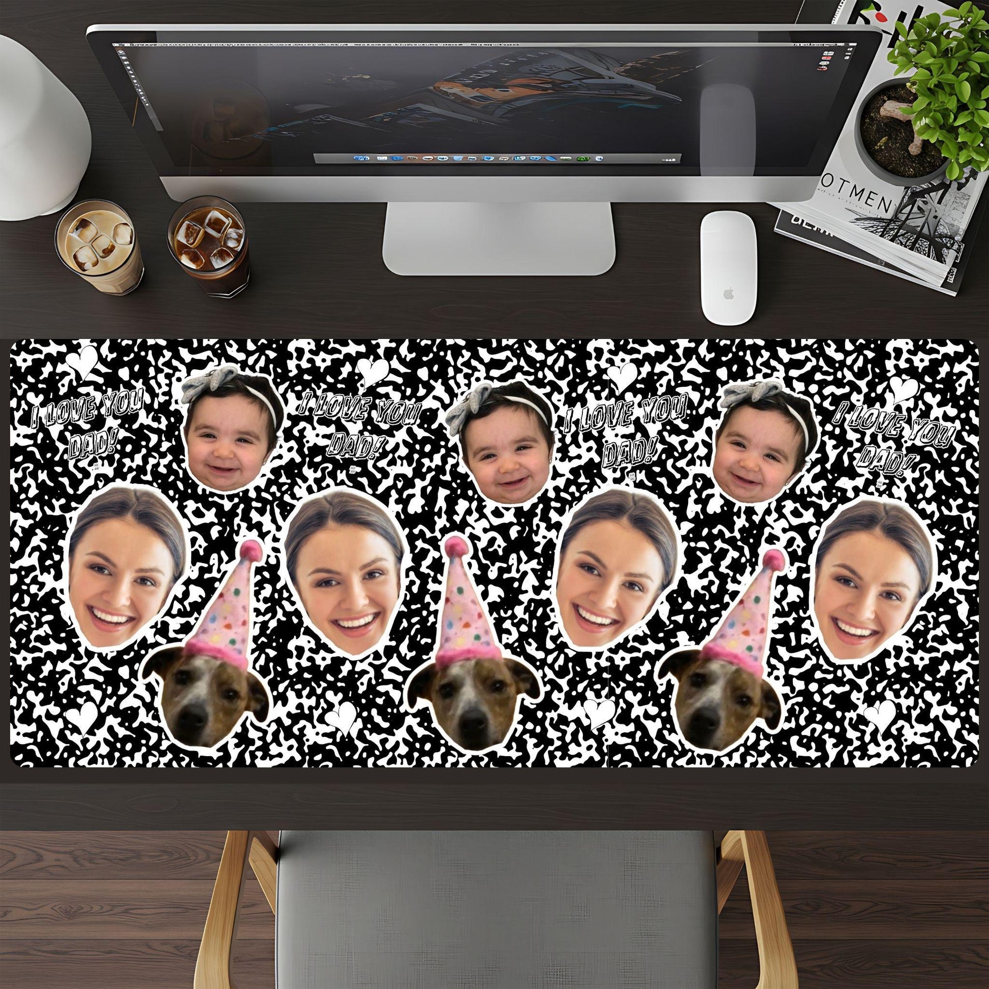 Personalized Face Photo Desk Mat for Dad, Custom Kids Face Office Gift - HEYITSTRENDY